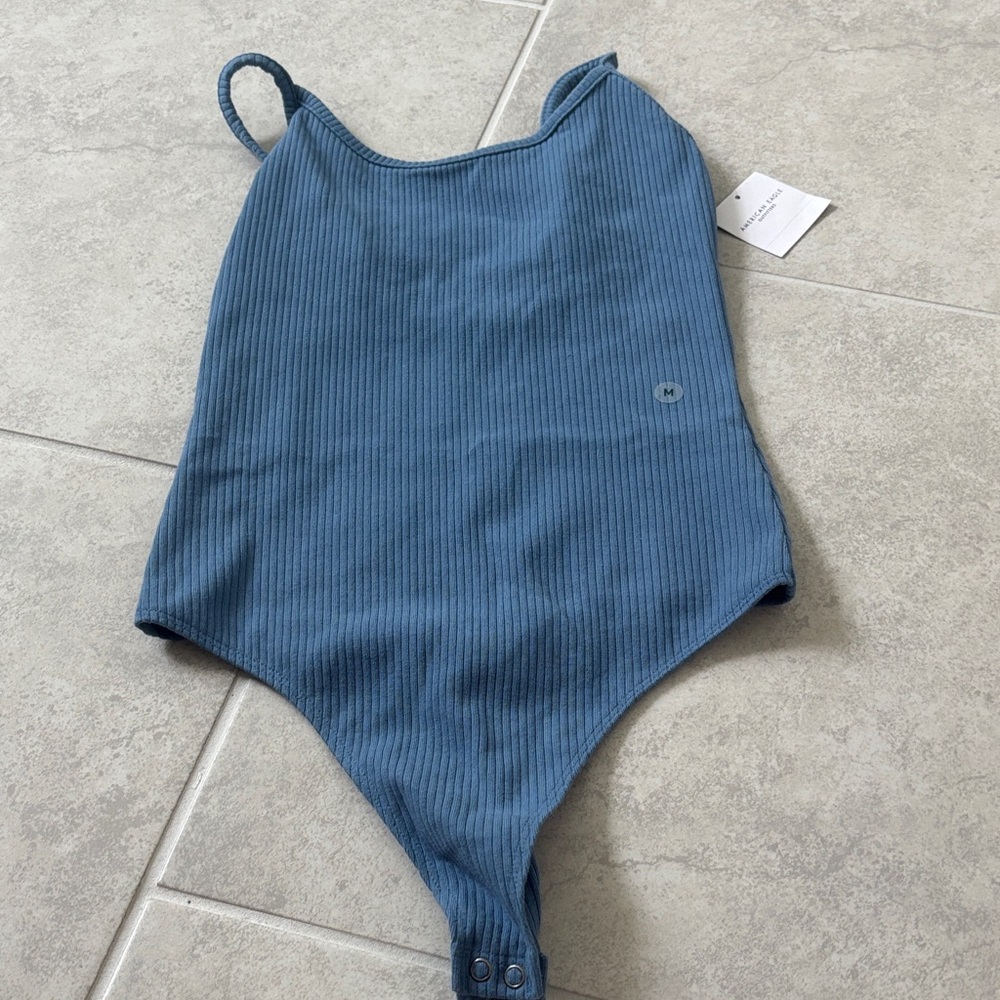American Eagle Outfitters Blue Ribbed Bodysuit
